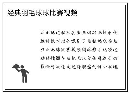 经典羽毛球球比赛视频