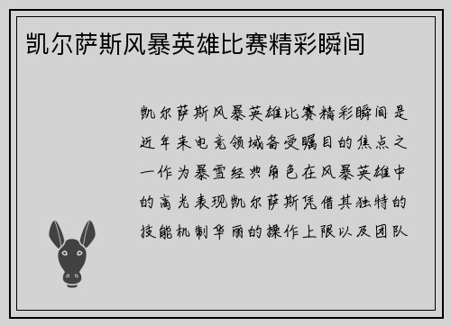 凯尔萨斯风暴英雄比赛精彩瞬间