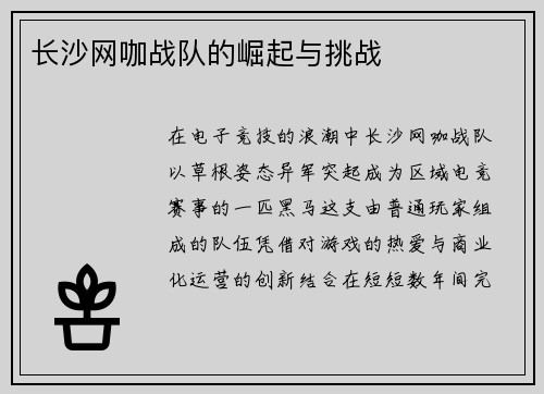 长沙网咖战队的崛起与挑战